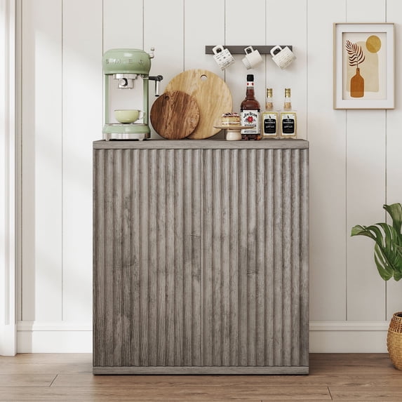 Sideboard Buffet Cabinet with Doors and Adjustable Shelves, Fluted Small Storage Cabinet for Kitchen,Living Room, Gray