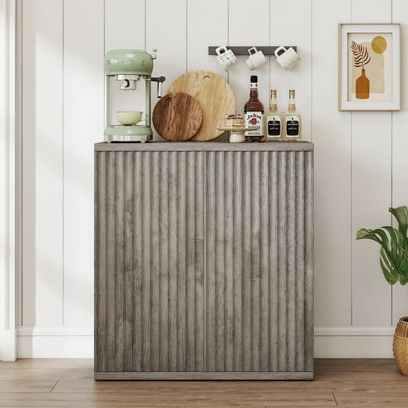 Sideboard Buffet Cabinet with Doors and Adjustable Shelves, Fluted  Small Storage Cabinet for Kitchen,Living Room, Gray