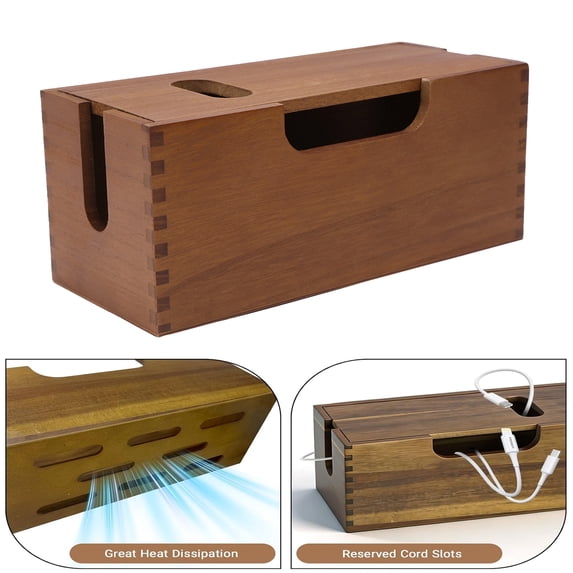 Wood Cable Management Box, Large Cord Hider Organizer for Power Strip ...