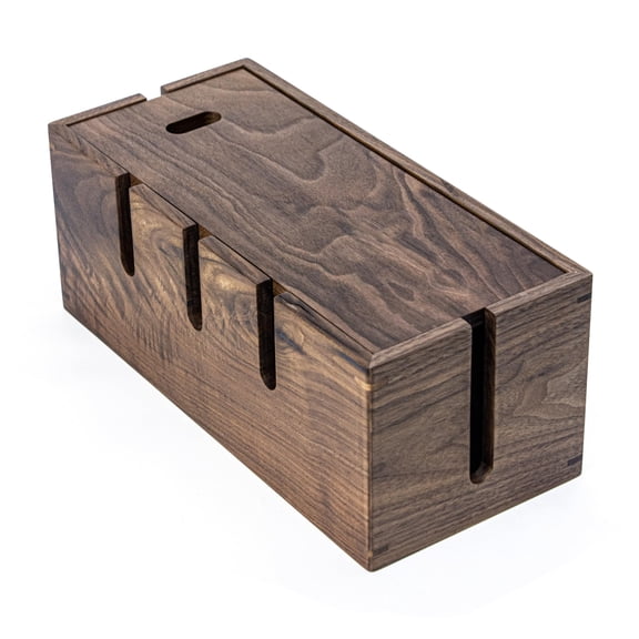 Wood Cable Tidy Box Large Desk Cable Management Box Cord Wire Organiser for Hiding Messy Cables Wire Management Natural Walnut Wood Cables Storage Tidy Boxs for Home Salon SPA Office ETCHER02