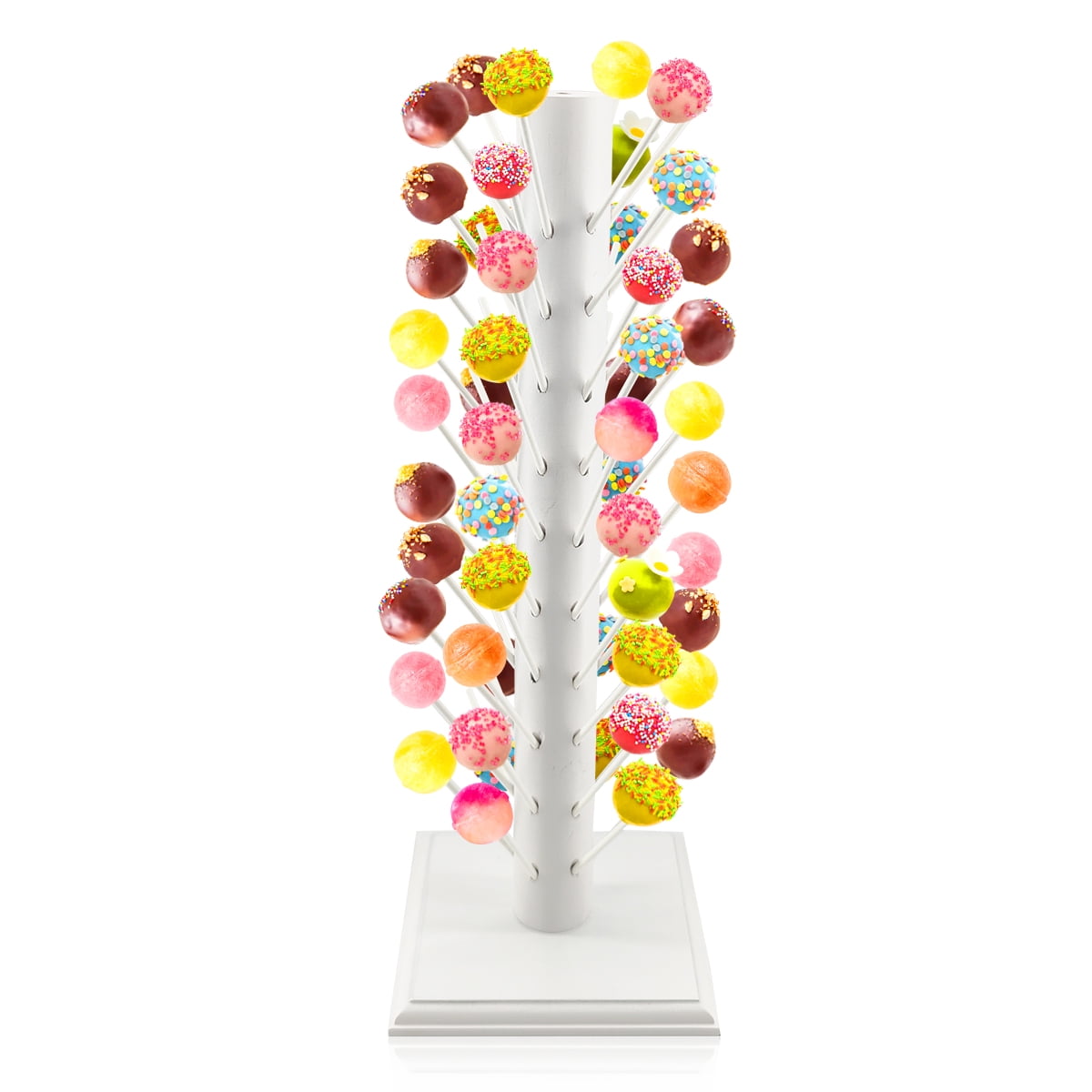 Wood Cake Pop Stand 60 Hole Wooden Lollipop Holder Candy Table Display for Wedding, Birthday, Parties, Birthday Anniversaries Party  (White）