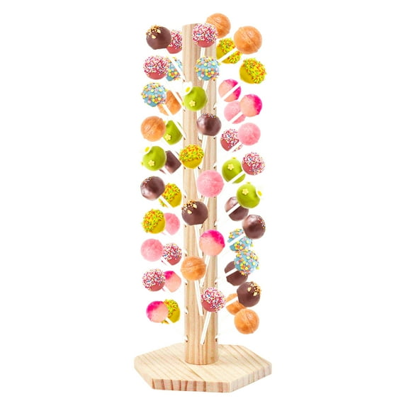 Wood Cake Pop Stand - 60 Hole Wooden Lollipop Holder Candy Table Display for Wedding, Birthday, Parties, Birthday Anniversaries Party(Wood)
