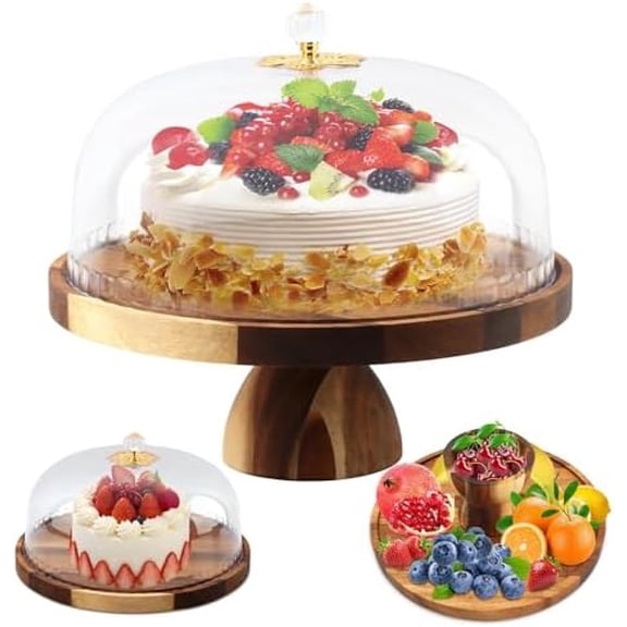Wood Cake Stand with Dome and Acrylic Lid,12 inch Round Cake Holder,2-in-1 Dessert Table Display Set & Charcuterie Board for Cheese,Chips & Dips, Nachos, Fruit Platter$$Home Decor, Kitchen, & Other