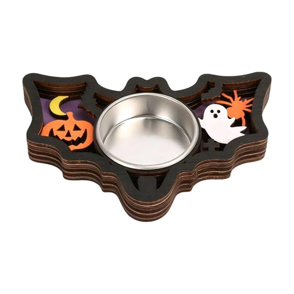 Wood Candle Holder Halloween Decorative Candle Stand Decorations for Home Pillar Ball Wax Candles Incense Cones, Bat