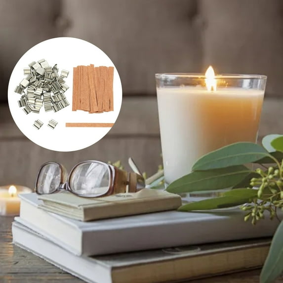 Wood Candle Wicks With Stand Sustainer For Handmade DIY Craft Making 13 X 130mm(50 Sets)/ Wooden wax core 50pcs