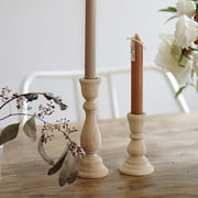 Wood Candlestick Holders, Set of 2 Retro Unpainted Wood Classic Craft Candles Stick Holder Set Wedding Decorations