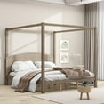 thumbnail image 1 of Wood Canopy Bed with Headboard and Support Legs, King Size Canopy Platform Bed with Support Slats, 4-Post Canopy Platform, No Box Spring Needed(Brown Wash, King), 1 of 9