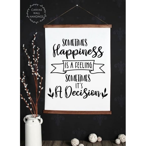 Wood, Canvas Inspirational Wall Sign Happiness Sometimes Decision, Feeling Quote Sign Décor 23x30-Inch