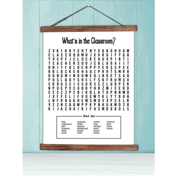 Wood, Canvas Sign, Classroom Decor Word Search Puzzle Art Print, Lightweight Ready to Hang Wall Hanging, 23x30-Inch