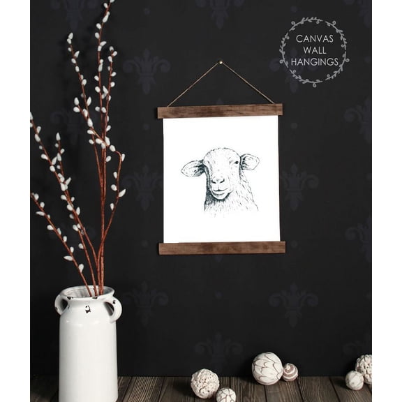 Wood, Canvas Sign, Farm Animal Sheep Head Art Farmhouse Style Décor Print, Lightweight Ready to Hang Wall Hanging, 12x14.5-Inch