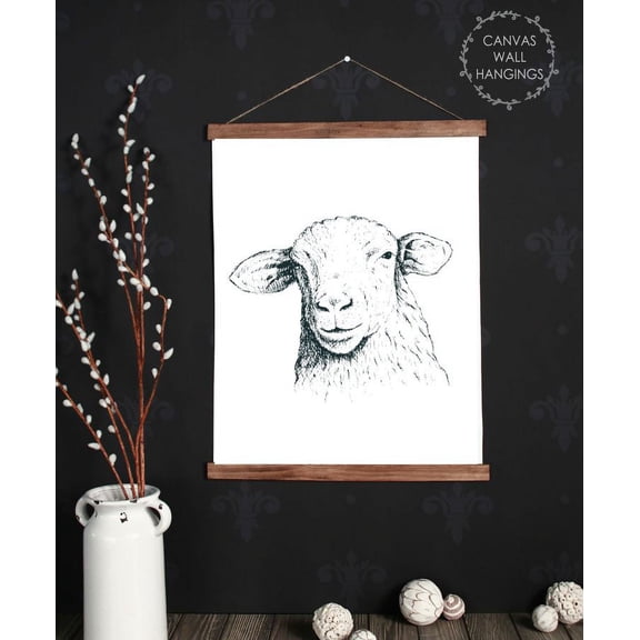 Wood, Canvas Sign, Farm Animal Sheep Head Art Farmhouse Style Décor Print, Lightweight Ready to Hang Wall Hanging, 19x24-Inch
