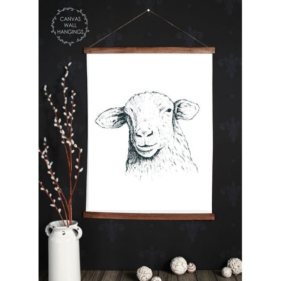 Wood, Canvas Sign, Farm Animal Sheep Head Art Farmhouse Style Décor Print, Lightweight Ready to Hang Wall Hanging, 23x30-Inch