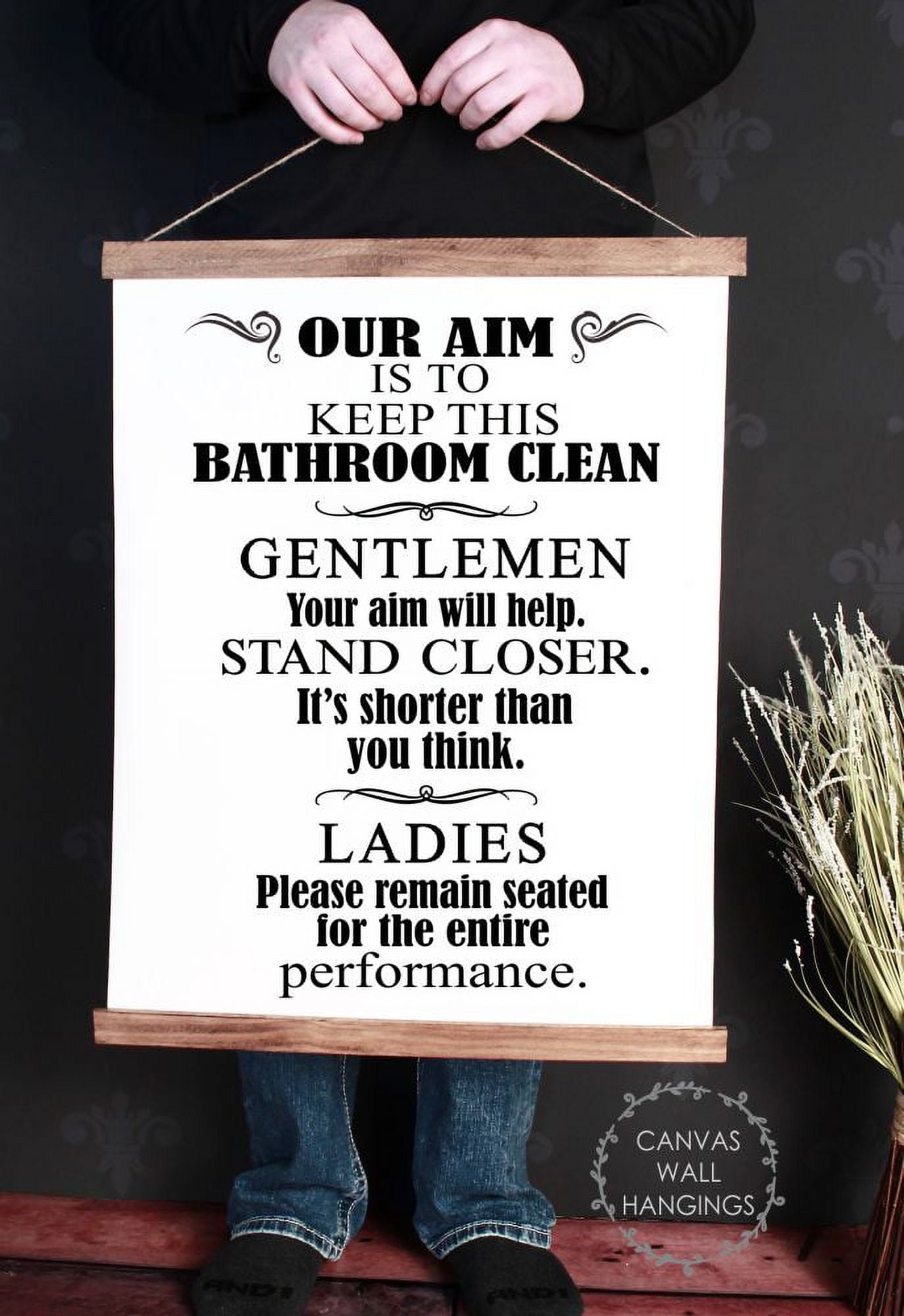 Wood, Canvas Sign Funny Bathroom Quote Wall Hanging Home Décor Art Print, Aim to Keep Bathroom ...