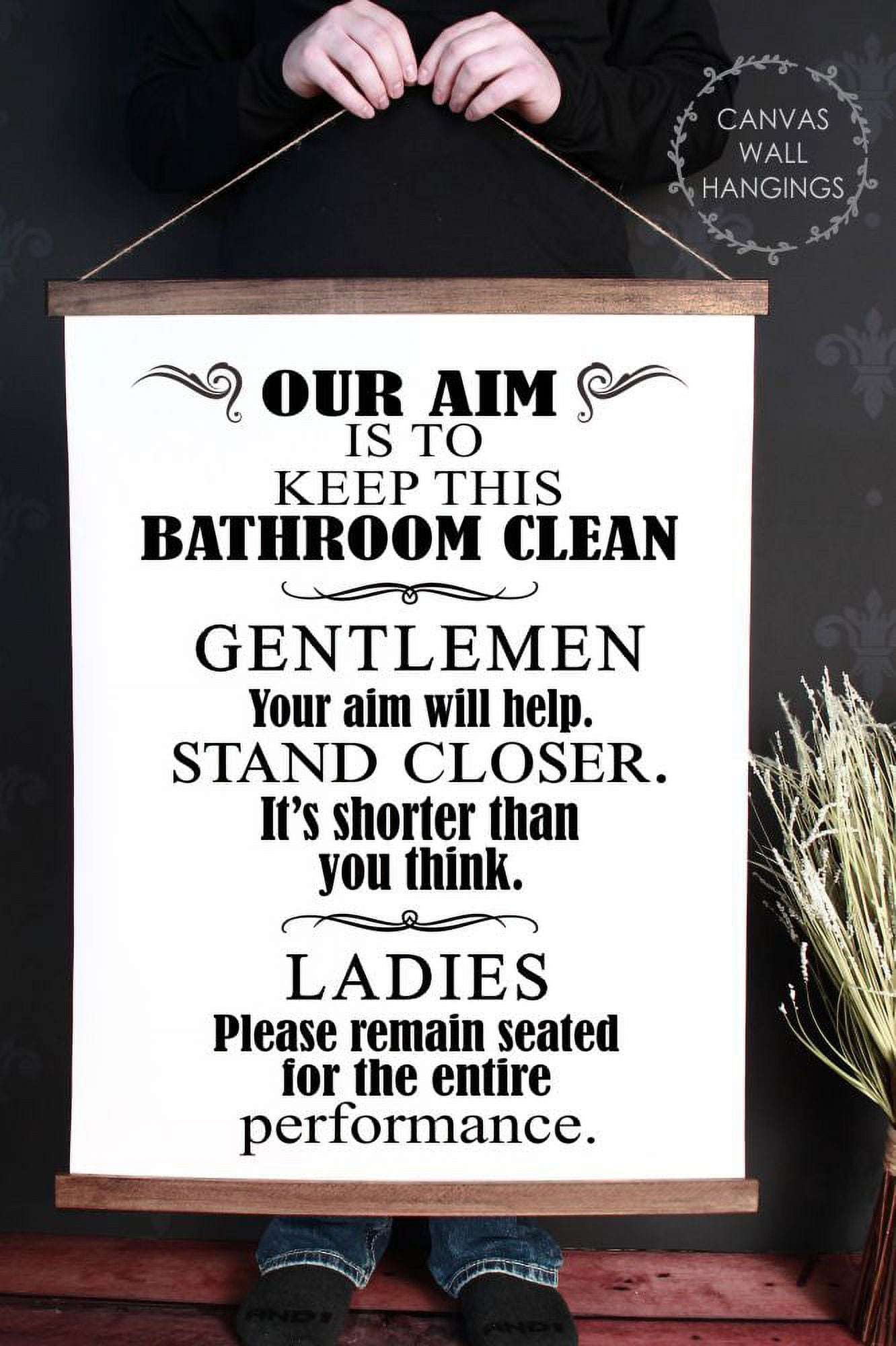 Wood, Canvas Sign Funny Bathroom Quote Wall Hanging Home Décor Art Print,  Aim to Keep Bathroom Clean Gentlemen Ladies Words, 23x30-Inch - Walmart.com, image size:1332x2000