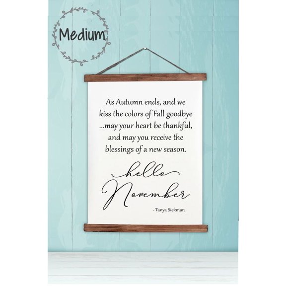 Wood, Canvas Sign, Hello November Autumn Seasonal Wall Décor Quote Sign, Lightweight Ready to Hang Wall Hanging, 15x19-Inch