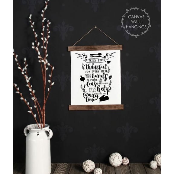 Wood, Canvas Sign Kitchen Rules Word Quotes Wall Hanging Décor Art 12x14.5-Inch