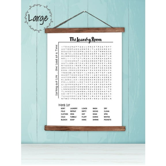 Wood, Canvas Sign, Laundry Room Decor Word Search Puzzle Art Print, Lightweight Ready to Hang Wall Hanging, 19x24-Inch