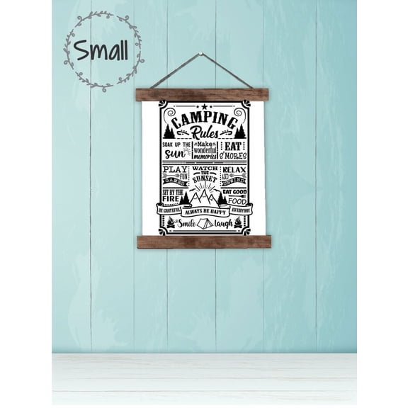 Wood, Canvas Sign, RV Camping Rules Wall Quote Sign , Lightweight Ready to Hang Wall Hanging, 12x14.5-Inch