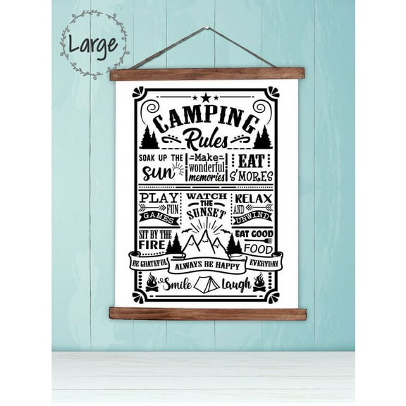 Wood, Canvas Sign, RV Camping Rules Wall Quote Sign, Lightweight Ready to Hang Wall Hanging, 19x24-Inch