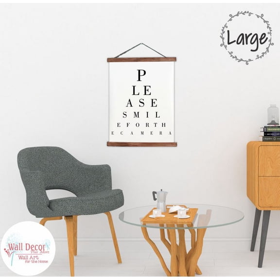 Wood, Canvas Sign, Smile For Camera Eye Chart Funny Décor Print, Lightweight Ready to Hang Wall Hanging, 19x24-Inch