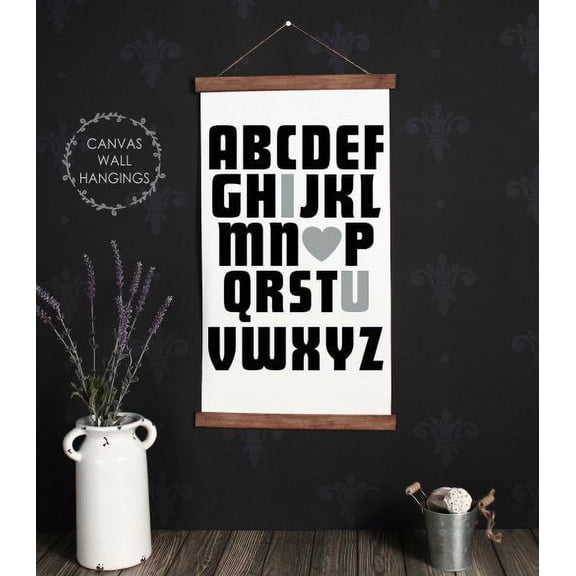 Wood Canvas Sign Wall Hanging, ABC I Love You Baby Nursery Wall Art 15x26-Inch