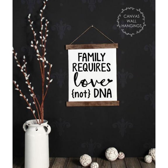 Wood Canvas Sign Wall Hanging, Adoption Quote Sign Requires Love Not DNA 12x14.5-Inch