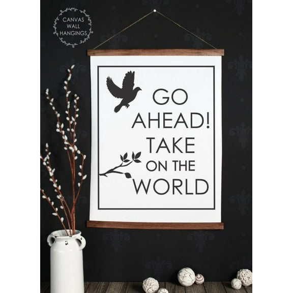 Wood Canvas Sign Wall Hanging, Baby Nursery Wall Art Take on the World 23x30-Inch
