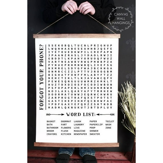 Wood Canvas Sign Wall Hanging Bathroom Word Search Forgot Phone Wall Art 23x30-Inch