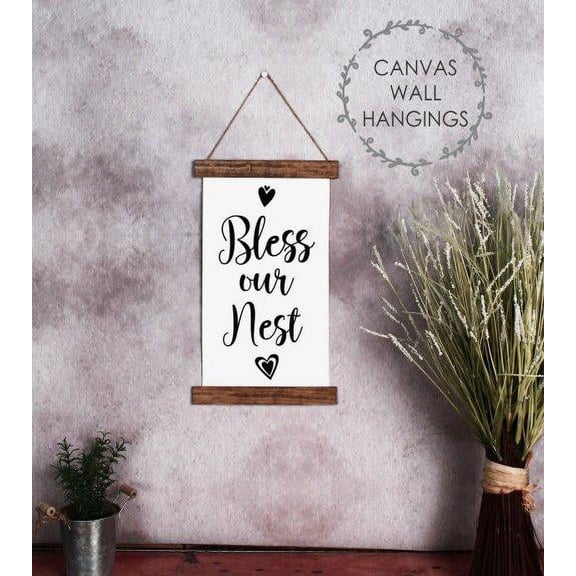 Wood Canvas Sign Wall Hanging, Bless Our Nest Farmhouse Wall Art Sign 9x15-Inch