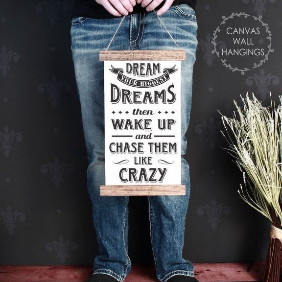 Wood Canvas Sign Wall Hanging, Dream Chase Them Like Crazy Nursery Wall Art 9x15-Inch