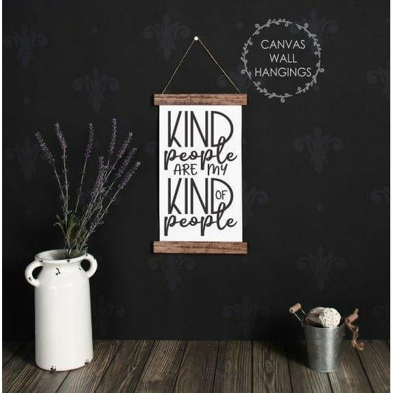 Wood Canvas Sign Wall Hanging, Kind People Inspirational Wall Art for School, Kids 9x15-Inch