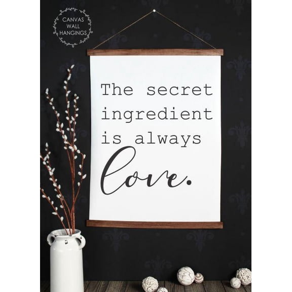 Wood Canvas Sign Wall Hanging, Secret Ingredient Love Kitchen Wall Art 23x30-Inch