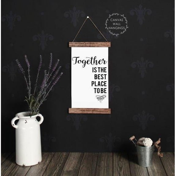 Wood Canvas Sign Wall Hanging Together Best Place Living Room Wall Art 9x15-Inch