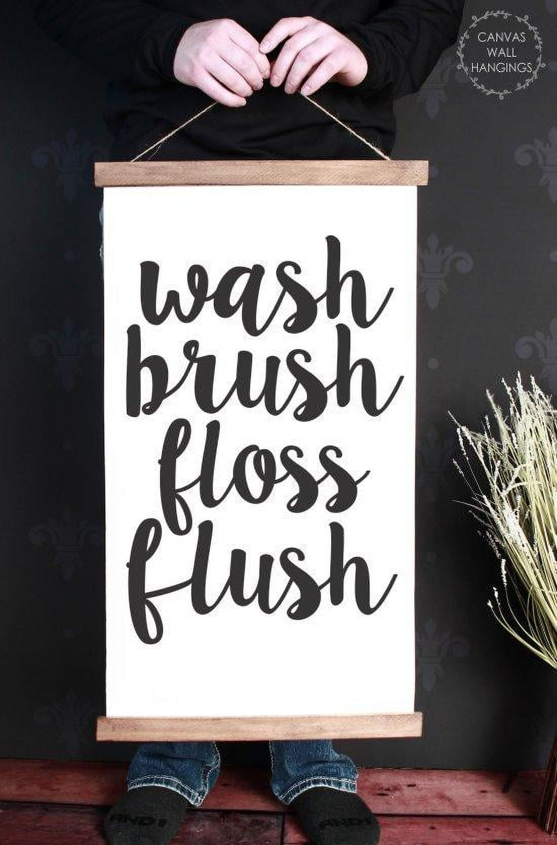 Wood Canvas Sign Wall Hanging, Wash Brush Bathroom Wall Art Print 15x26 ...