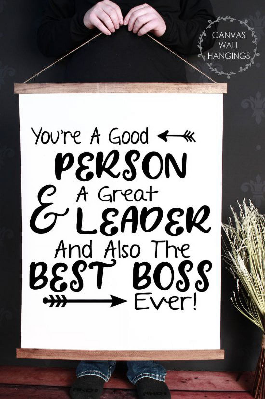 Wood & Canvas Wall Hanging Best Boss Ever Office Gift Wall Décor Art ...