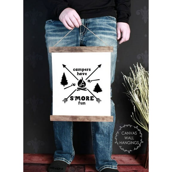 Wood & Canvas Wall Hanging, Campers Have S'More Fun Camper RV Wall Décor Art 12x14.5-Inch