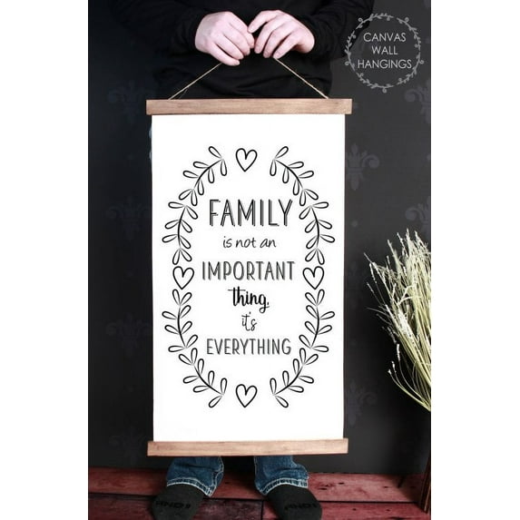 Wood & Canvas Wall Hanging Family Is Everything Farmhouse Décor Wall Art Quote 15x26-Inch