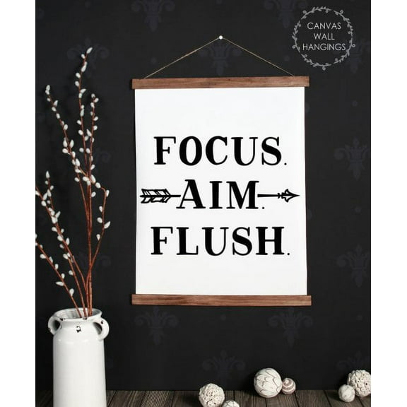 Wood & Canvas Wall Hanging Focus Aim Flush Bathroom Décor Wall Art Sign 19x24-Inch