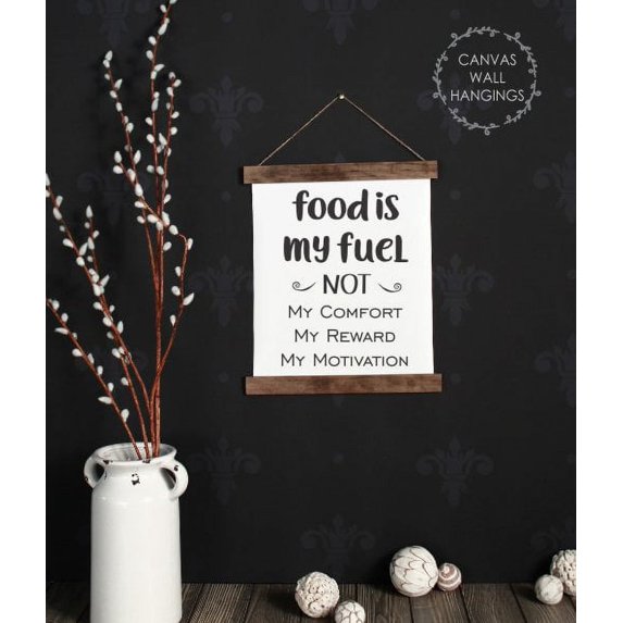 Wood & Canvas Wall Hanging Food Is My Fuel Wall Décor Art Keto Diet Reminder 12x14.5-Inch