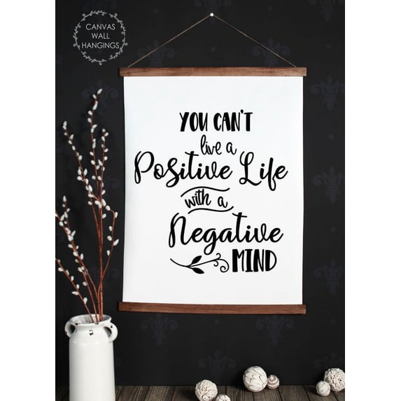 Wood, Canvas Wall Hanging Sign Positive Life Mind Insirational Quote Art Décor 23x30-Inch