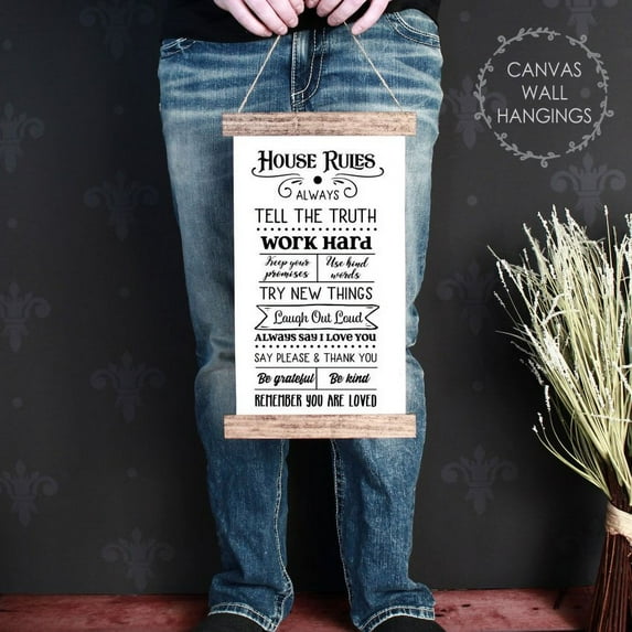 Wood, Canvas Wall Sign Hanging Art House Rules Family Quote Kitchen Living Room Décor 9x15-Inch