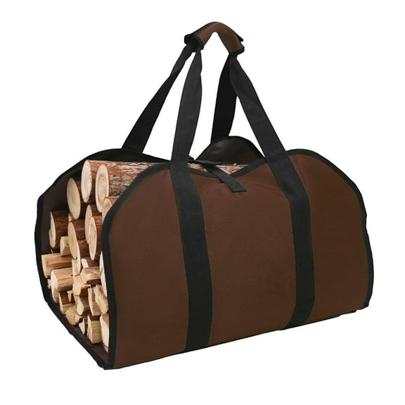 Wood Carrying Bag for Firewood with Handles TeqHome Foldable Polyester 19.68"X36.61" Firewood Holder Side Opening Log Bag Fireplace Wood Stove Accessories For Indoor Outdoor Camping - Brown