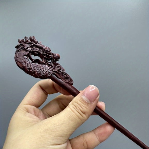 Wood Carved Chinese Zodiac Dragon Hairpin Collectible Figurine - Indoor & Outdoor Decor, No Electricity Required, Ideal for Various Room Types & Gift Giving