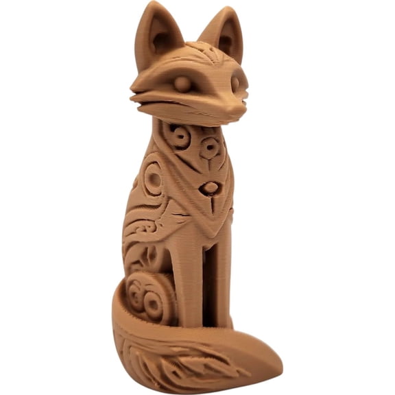 Wood-Carved Fox Totem Figurine Mystical Forest Animal Sculpture in PLA with Wood 3D Printed