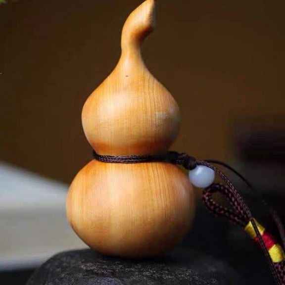 Wood Carved Gourd Figurine Handheld Feng Shui Wooden Ornament Pocket Size Spiritual Decor for Home Office Gift