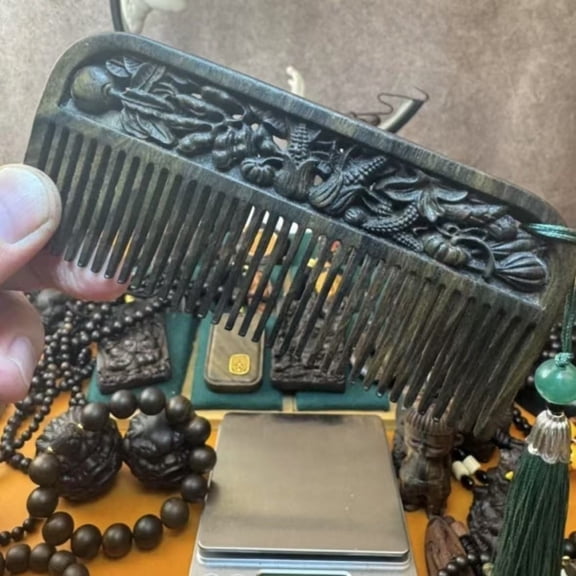 Wood Carved Hair Comb Handmade Vintage Style Brush Gift for Women Wood Comb for Daily Use or Decorative Collectible Display