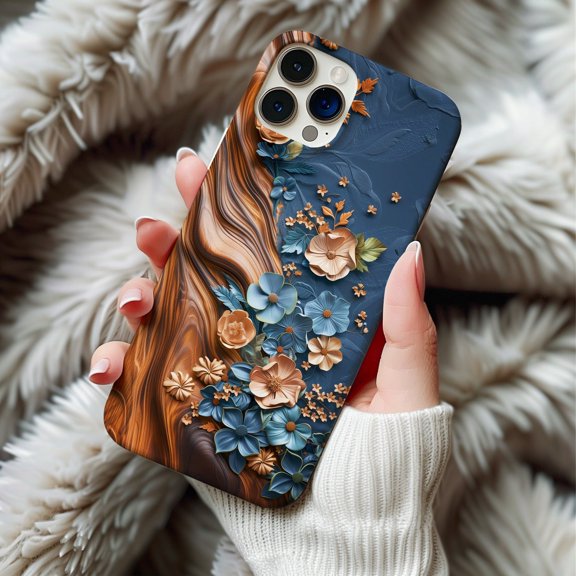 Wood Carved Illusion 3D Floral Bohemian Phone Case 17 16 15 14 13 12 11 Pro Max