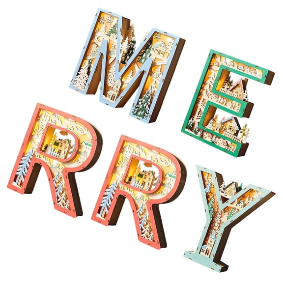 Wood Carved Merry Table Lamp Hollowed Wooden LED Light Christmas Decoration