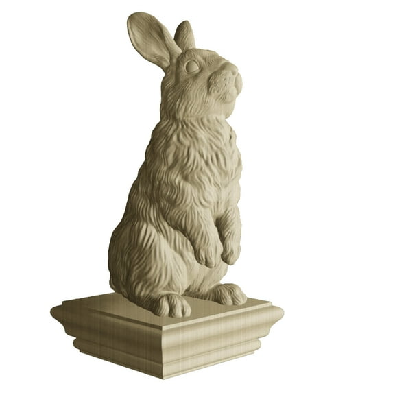 Wood Carved Rabbit Statue Newel Post Cap - Handcrafted Ash Wood Decorative Finial for Stairs, Bedposts & Furniture