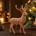 thumbnail image 1 of Wood Carved Style Christmas Reindeer Resin Figurine, Vintage Filigree Deer Statue with Wood Grain Finish, Festive Tabletop Mantel Holiday Decoration for Home Christmas Display and Gift, 1 of 7